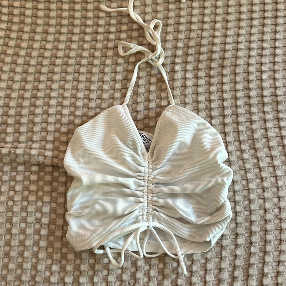 White rouched halter top
